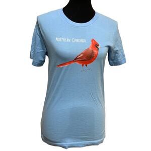 Wingspan Inspired Womens Small Red Cardinal Bird Hand Printed Upcycled Tee